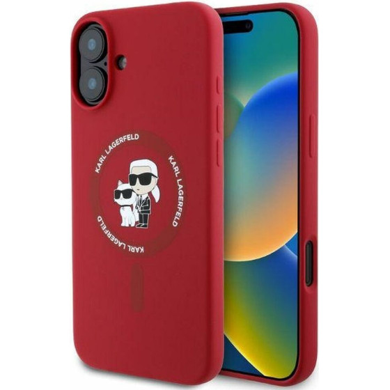 Karl Lagerfeld Case For Iphone 16 Compatible With Magsafe KLHMP16SScmkcrhr (Silicone Kc Body Ring) red