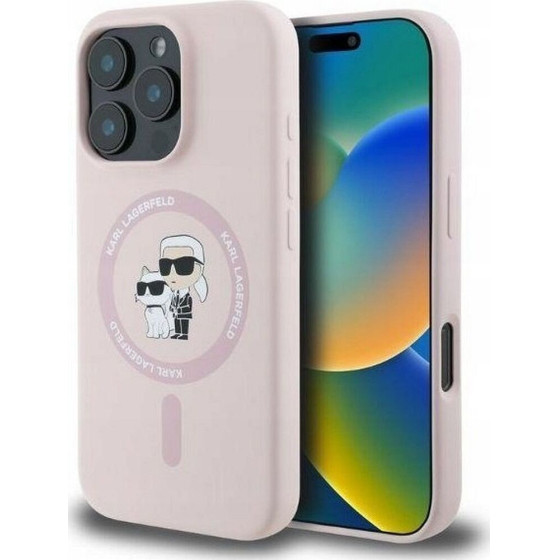 Karl Lagerfeld Case For Iphone 16 Plus Compatible With Magsafe KLHMP16MScmkcrhp (Silicone Kc Body Ring) pink