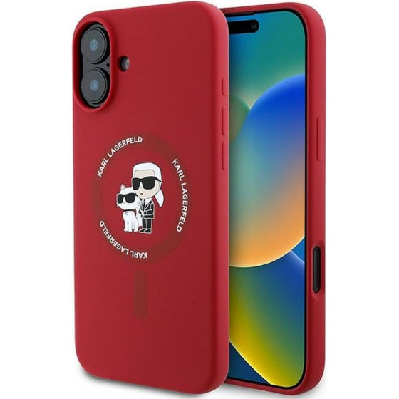 Karl Lagerfeld Case For Iphone 16 Plus Compatible With Magsafe KLHMP16MScmkcrhr (Silicone Kc Body Ring) red