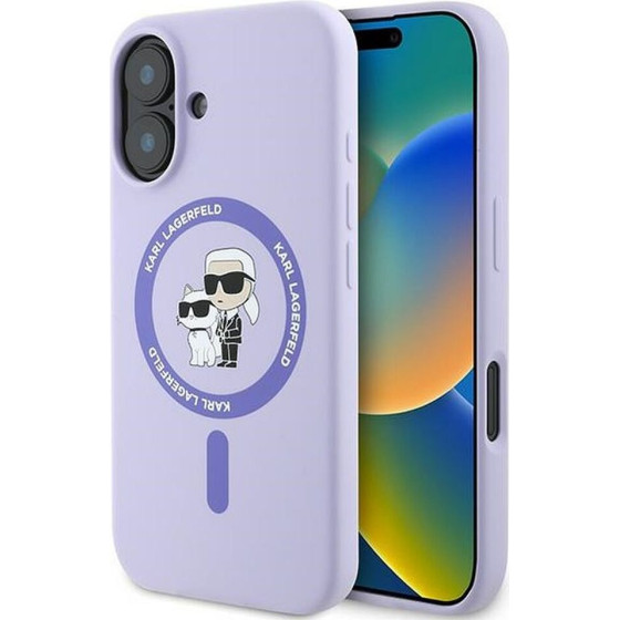 Karl Lagerfeld Case For Iphone 16 Plus Compatible With Magsafe KLHMP16MScmkcrhu (Silicone Kc Body Ring) purple
