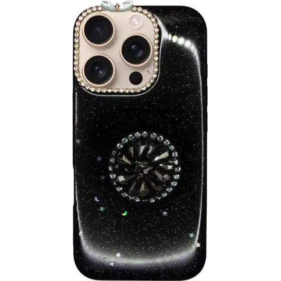 Vivid Glitter Stars Case With Holder Apple Iphone 16 Pro Black - (CS-FSHN-3-2409002)