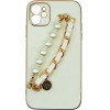 Vivid Silicone Case Pearl Chain Holder Apple Iphone 11 White/Gold - (CS-Fshn HLD-2403001)