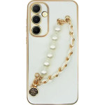 Vivid Silicone Case Pearl Chain Holder Samsung Galaxy A13 5G White/Gold - (CS-Fshn HLD-2403011)