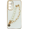 Vivid Silicone Case Pearl Chain Holder Samsung Galaxy A13 5G White/Gold - (CS-Fshn HLD-2403011)