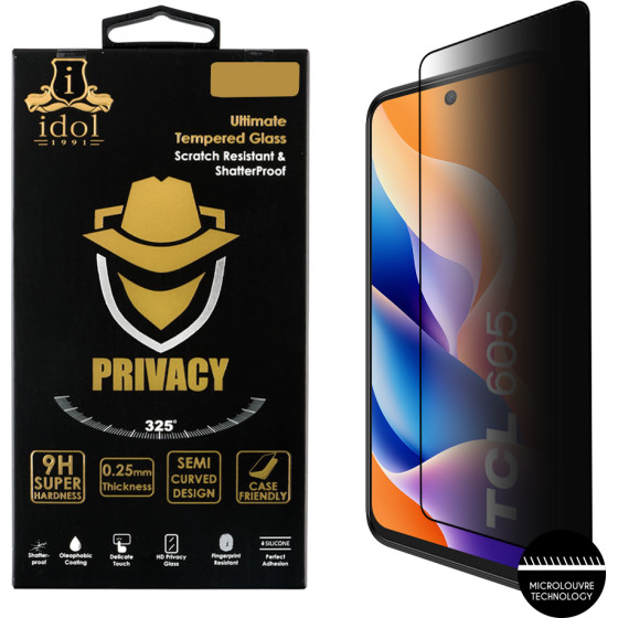 Idol 1991 Tempered Glass Tcl 605/60 Se 6.67'' 9H 0.25mm Privacy Antispy Semi Curved Full Glue BLACK - (5205308384318)