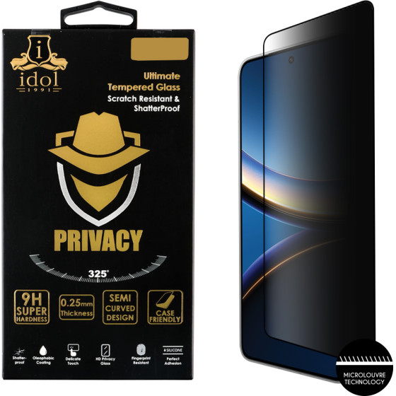 Idol 1991 Tempered Glass Xiaomi Poco F7 Pro 6.67'' 9H 0.25mm Privacy Antispy Semi Curved Full Glue BLACK - (5205308384271)