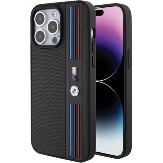 BMW - Leather Tricolor M Collection - Iphone 15 Pro - Black - (BMHCP15L22PPMK)