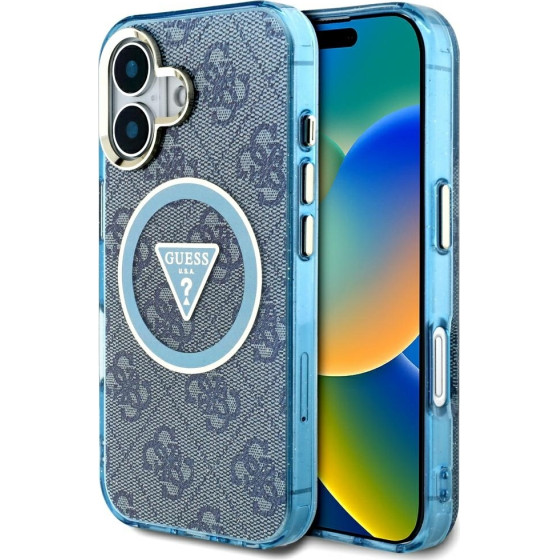 Guess - Iml Metal Glitter 4G Circle Triangle Magsafe - Iphone 16 - Blue - (GUHMP16SHG4PRTGB)