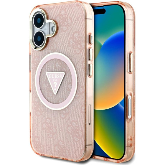 Guess - Iml Metal Glitter 4G Circle Triangle Magsafe - Iphone 16 - Pink - (GUHMP16SHG4PRTGP)