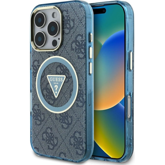 Guess - Iml Metal Glitter 4G Circle Triangle Magsafe - Iphone 16 Pro - Blue - (GUHMP16LHG4PRTGB)