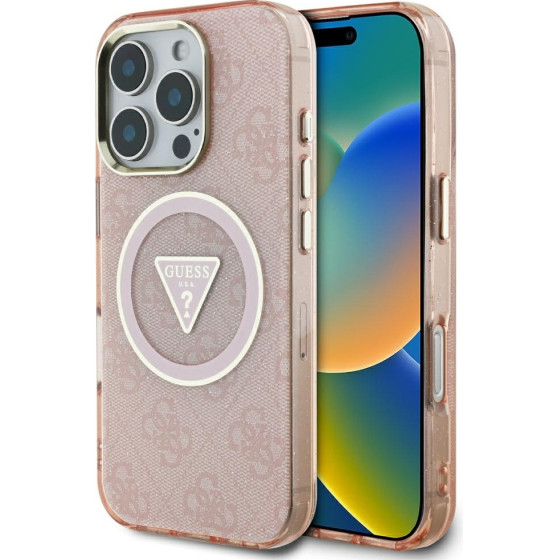 Guess - Iml Metal Glitter 4G Circle Triangle Magsafe - Iphone 16 Pro Max - Pink - (GUHMP16XHG4PRTGP)