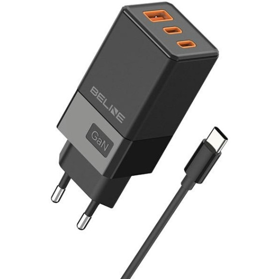 Beline Charger 2x USB-C + 1x USB 65W + USB-C cable black/black PD 3.0 + QC 3.0 BLN3CB65C GaN - (BLN3CB65C U65 PD+QC 65W)