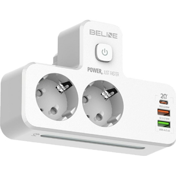 Beline power strip with LED backlight 2xUSB-A/USB-C/2xAC white - (BLNPH01)