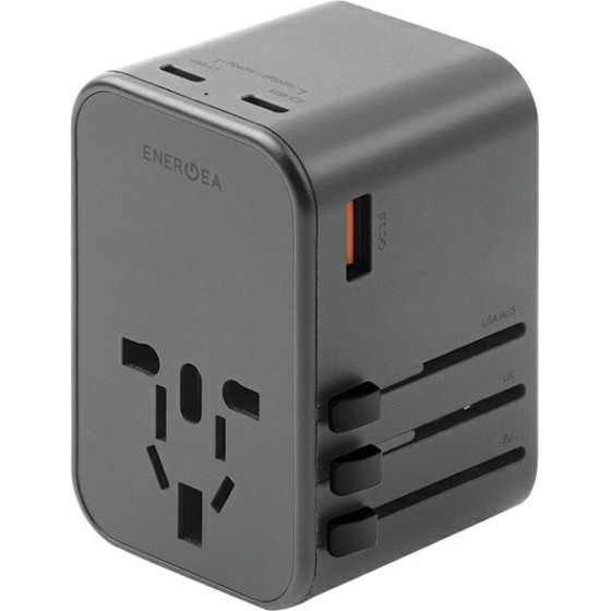 ENERGEA lad. siec. 1xUSB+2xUSB-CPD-PPS-QC 3.0 65W 1A2C adapter 4w1 US/AU/EU/UK gunmetal Travel - (TWA-GAN65-GUN)