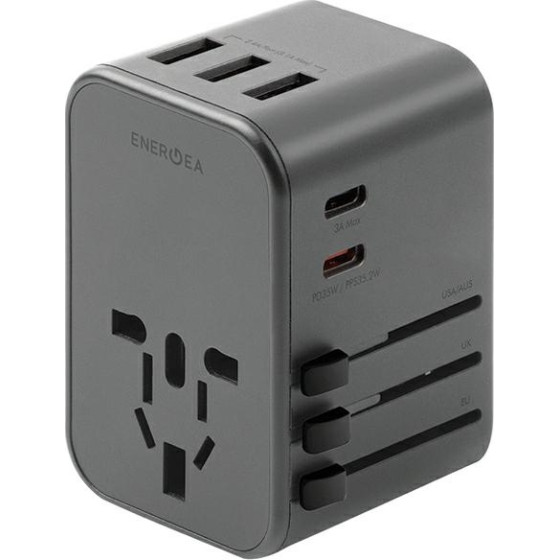 ENERGEA lad. siec. 3xUSB+2xUSB-CPD-PPS-QC 3.0 35.5W 3A2C adapter 4w1 US/AU/EU/UK gunmetal Trav - (TWA35-GUN)