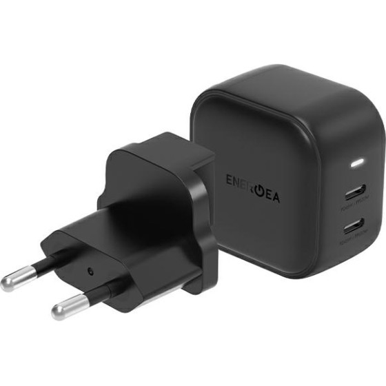 ENERGEA Wall Charger 2xUSB-C PD-PPS 45W 2C black US+EU Travelite GAN45 - (CHR-TL-GAN45EU)