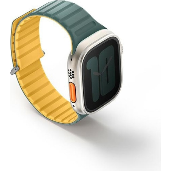 UNIQ pasek Revix Evo Apple Watch Series1/2/3/4/5/6/7/8/9/SE/SE2/Ultra/Ultra2 42/44/45/49mm Reversible Magnetic zielono-zolty/viridian green-burnt yellow - (UNIQ-49MM-REVEVGRNBYEL)