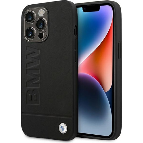 BMW iPhone 14 Pro 6,1'' black Leather Stamp - (BMHCP14LSLLBK)