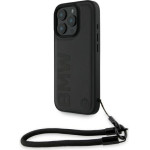 BMW iPhone 16 Pro 6.3'' black hardcase Signature Leather Wordmark Cord - (BMHCP16L23RMRLK)