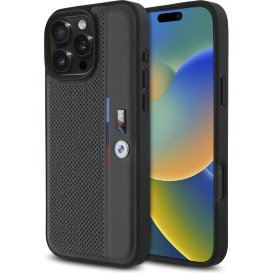 BMW iPhone 16 Pro Max 6.9'' anthracite hardcase M Perforated Tricolor Detail - (BMHCP16X23PUPVA)