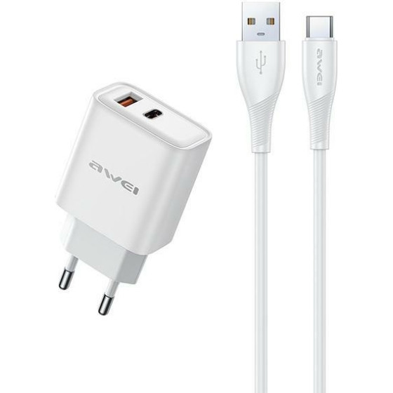 Awei lad. siec. 22.5W + Kabelusb + USB-C biala/White Gan - (PD81T-EU)
