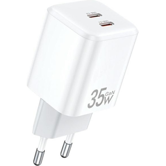 Awei lad. siec. 35W2x USB-C biala/White Gan - (PD65-EU)