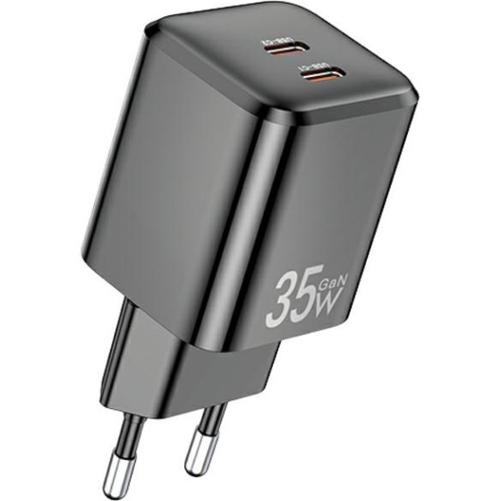 Awei lad. siec. 35W2x USB-C czarna/Black Gan - (PD65-EU)