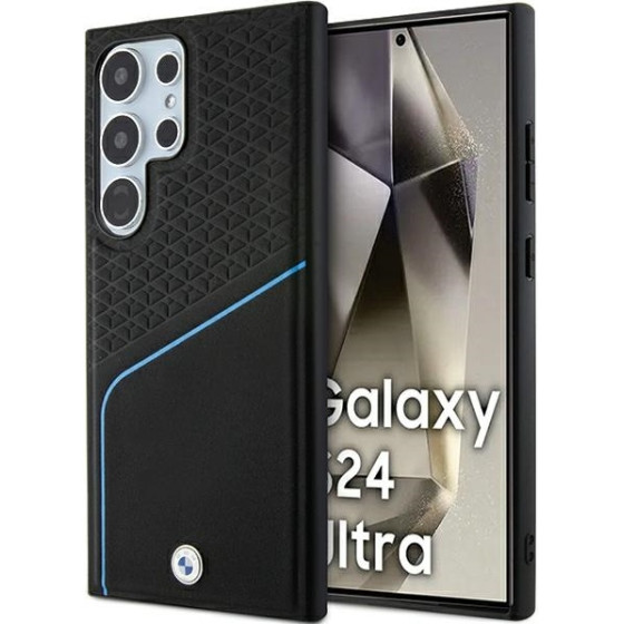 BMW S24 Ultra S928czarny/Black Hardcase Signature Leather Textured & Line Magsafe - (BMHMS24L23RDCLK)