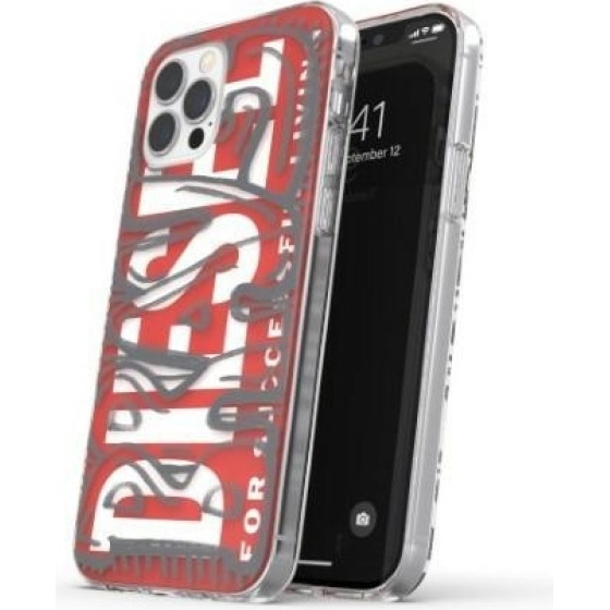 DIESEL Snap Case Clear Aop Iphone 12 Promax czerwono-szary/red-Grey - (42568)