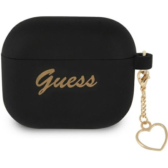 Guess Airpods 3 Cover Black Silicone Charm Heart Collection - (GUA3LSCHSK)