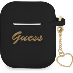 Guess Airpods Cover Black Silicone Charm Heart Collection - (GUA2LSCHSK)
