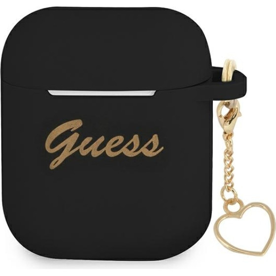 Guess Airpods Cover Black Silicone Charm Heart Collection - (GUA2LSCHSK)