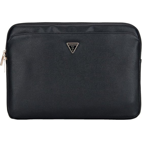 Guess Bag Sleeve 14'' Grained Zipper Pocket Triangle Logo Black - (GUCS14ZPGTSPSK)
