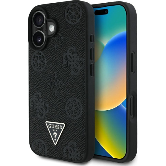 Guess Case Grained Hot Stamp Peony Triangle Logo Magsafe For Iphone 16 Black - (GUHMP16SPGBTMK)