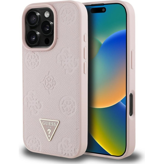 Guess Case Grained Hot Stamp Peony Triangle Logo Magsafe For Iphone 16 Pro Pink - (GUHMP16LPGBTMP)