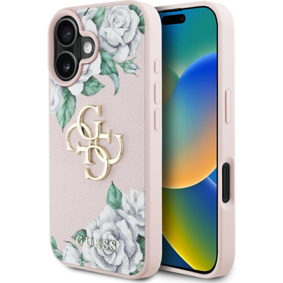 Guess Case Grained Roses Big 4G Logo For Iphone 16 Pink - (GUHCP16SPGROP4MP)