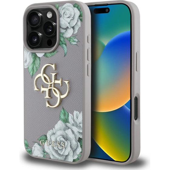 Guess Case Grained Roses Big 4G Logo For Iphone 16 Pro Purple - (GUHCP16LPGROP4MU)