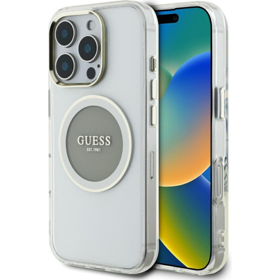 Guess Case Iml Metal Colored Circle Classic Logo Magsafe For Iphone 16 Pro Grey - (GUHMP16LHTDRCEDG)