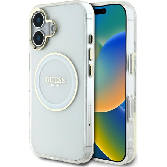 Guess Case Iml Metal Colored Circle Classic Logo Magsafe For Iphone 16 White - (GUHMP16SHTDRCEDH)