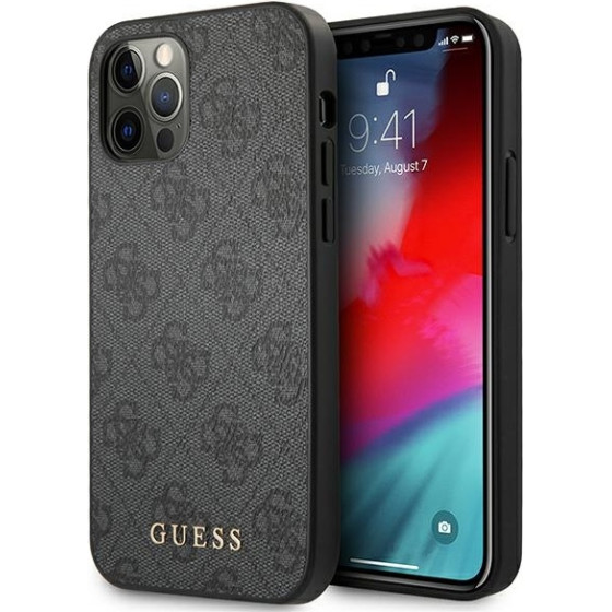 Guess Iphone 12 / 12 Pro6,1'' Grey Hard Case 4G Metal Gold Logo - (GUHCP12MG4GFGR)