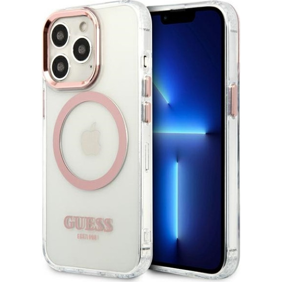 Guess Iphone 13 Pro / 136,1'' Pink Hard Case Metal Outline Magsafe - (GUHMP13LHTRMP)