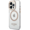 Guess Iphone 15 Pro Max6.7'' Gold Hard Case Metal Outline Magsafe - (GUHMP15XHTRMD)