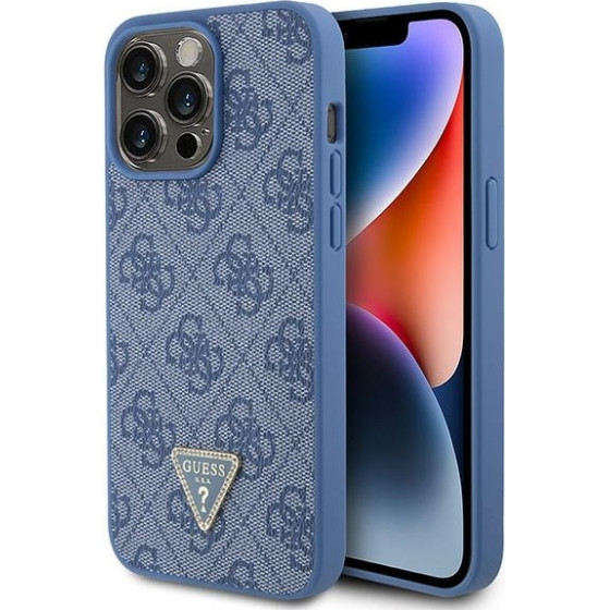 Guess Iphone 15 Pro Max6.7''Blue Hardcase Leather 4G Triangle Strass - (GUHCP15XP4TDPB)