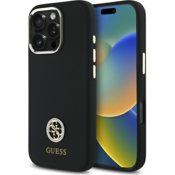 Guess Iphone 16 Pro 6.3'' czarny/Black Hardcase Silicone Logo Strass 4G - (GUHCP16LM4DGPK)