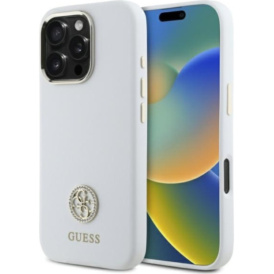 Guess Iphone 16 Pro Max 6.9'' bialy/White Hardcase Silicone Logo Strass 4G - (GUHCP16XM4DGPH)