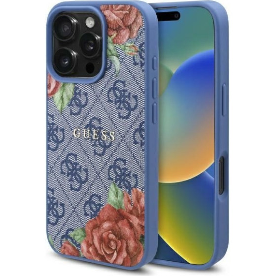 Guess Iphone 16 Pro Max 6.9'' Blue Hardcase 4G Flowers Print Magsafe - (GUHMP16XP4ROPEMCB)