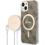 Guess Set Case+Charger Iphone 14 / 15 / 13 6,1''Brown Hard Case 4G Print - (GUBPP14SH4EACSW)