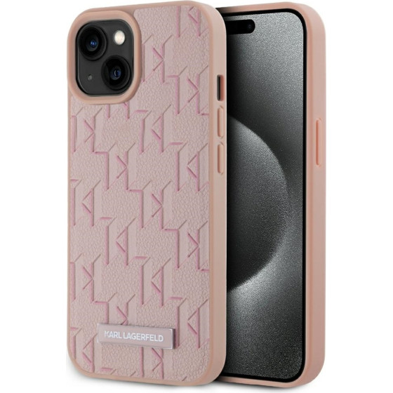 Karl Lagerfeld Case Leather Monogram Metal Logo Magsafe For Iphone 15 Pink - (KLHMP15SPKHPORPP)