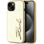 Karl Lagerfeld Case Wrinkled Metal Signature For Iphone 15 Gold - (KLHCP15SPFMFBKMD)