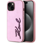 Karl Lagerfeld Case Wrinkled Metal Signature For Iphone 15 Pink - (KLHCP15SPFMFBKMP)